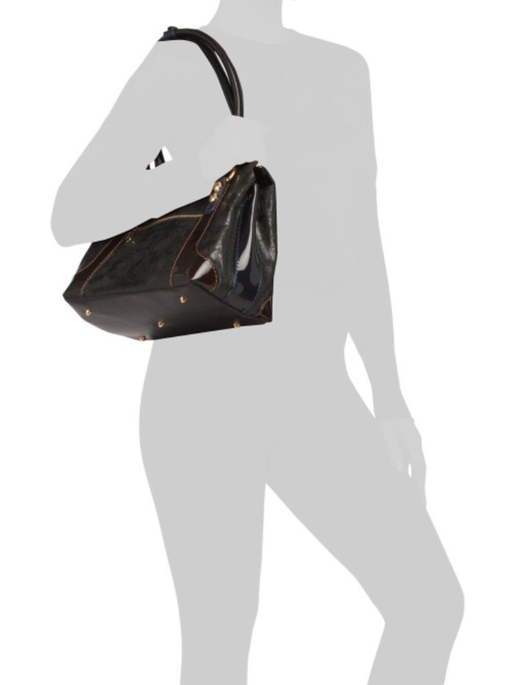 Marino Orlandi Elegant Black Leather Satchel Bag with Gold Hardware - Picture 4 of 5